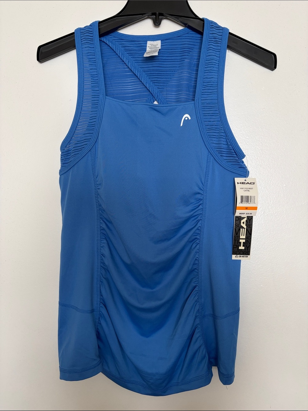 NWT: HEAD Blue Ruched Athletic Tank Top with padded removable bra